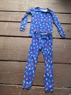 Disney Blue Long-Sleeve Kids Pajama Set with Multicolor Character Prints